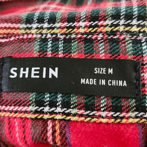 Shein Red Plaid Long Sleeve Shirt - Picture 3 of 3